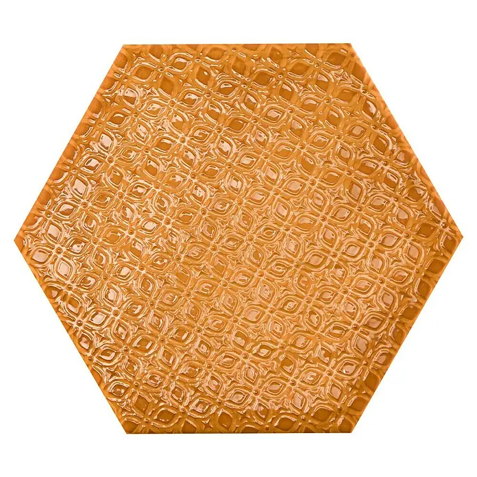 BHS Showroom Revestimiento de pared Rain Decor - 19,8 x 22,8 cm, Kaki, Brillante - El azulejo hexagonal de caramelo exhibe un patrón en relieve en forma de diamante, añadiendo un toque de calidez a cualquier espacio.