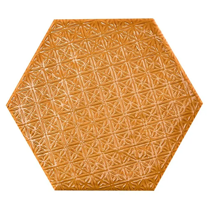 BHS Showroom Revestimiento de pared Rain Decor - 19,8 x 22,8 cm, Kaki, Brillante - Baldosa hexagonal naranja con un estampado floral en relieve, ideal para diseños elegantes de paredes y suelos.
