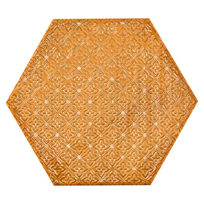 BHS Showroom Revestimiento de pared Rain Decor - 19,8 x 22,8 cm, Kaki, Brillante - Baldosa hexagonal dorada con un patrón floral en relieve. Un complemento elegante y robusto para cualquier espacio.