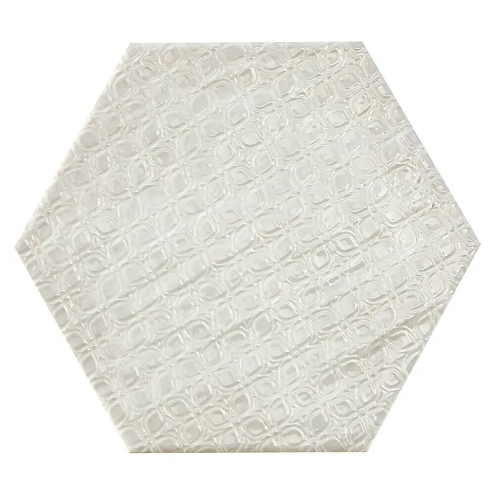 BHS Showroom Revestimiento de pared Rain Decor - 19,8 x 22,8 cm, Bianco, Brillante - Baldosa hexagonal con un delicado patrón en relieve, ideal para crear diseños de paredes y suelos elegantes. Decoración brillante para acentos modernos.