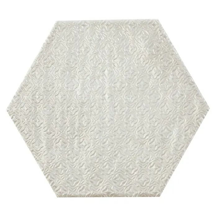 BHS Showroom Revestimiento de pared Rain Decor - 19,8 x 22,8 cm, Bianco, Brillante - Baldosa hexagonal blanca con diseño en relieve, perfecta para paredes y suelos elegantes.