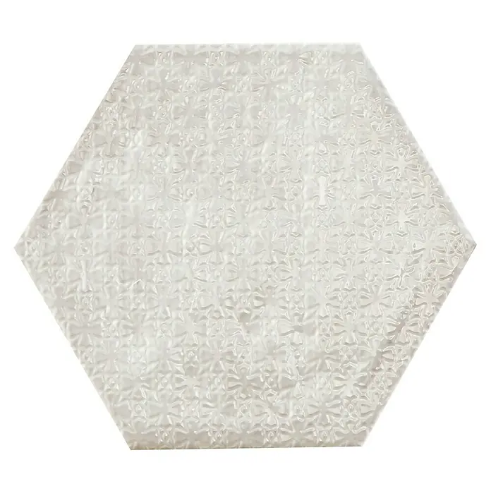 BHS Showroom Revestimiento de pared Rain Decor - 19,8 x 22,8 cm, Bianco, Brillante - Baldosa hexagonal blanca con sutil patrón. Perfecto para interiores modernos y diseño versátil.