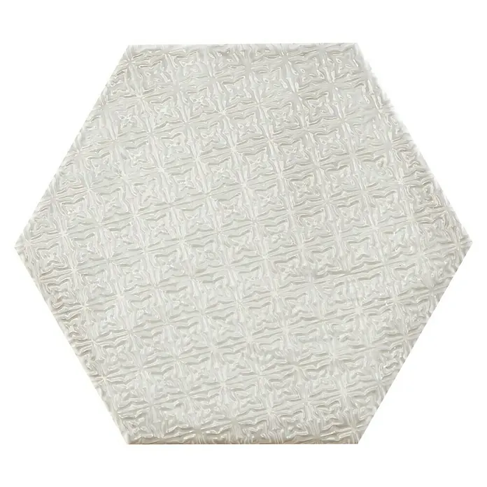 BHS Showroom Revestimiento de pared Rain Decor - 19,8 x 22,8 cm, Bianco, Brillante - Azulejo hexagonal claro con un patrón en relieve para diseños elegantes de paredes y pisos. Superficie única para interiores modernos y clásicos.