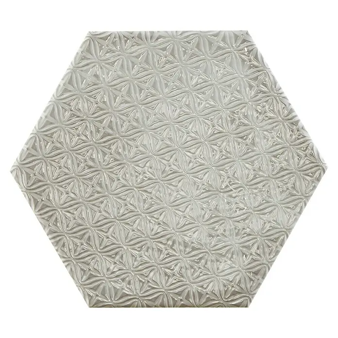 BHS Showroom Revestimiento de pared Rain Decor - 19,8 x 22,8 cm, Grigio, Brillante - Baldosa hexagonal con un patrón ondulado en relieve, ideal para añadir textura y dimensión a paredes y suelos.