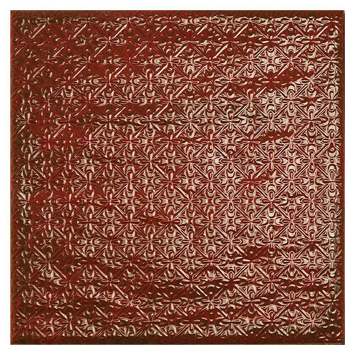 BHS Showroom Revestimiento de pared Rain Decor - 22,3 x 22,3 cm, Bordeaux, Brillante - Patrón en relieve rojo con formas decorativas, perfecto para proyectos creativos. El diseño detallado añade un toque especial.