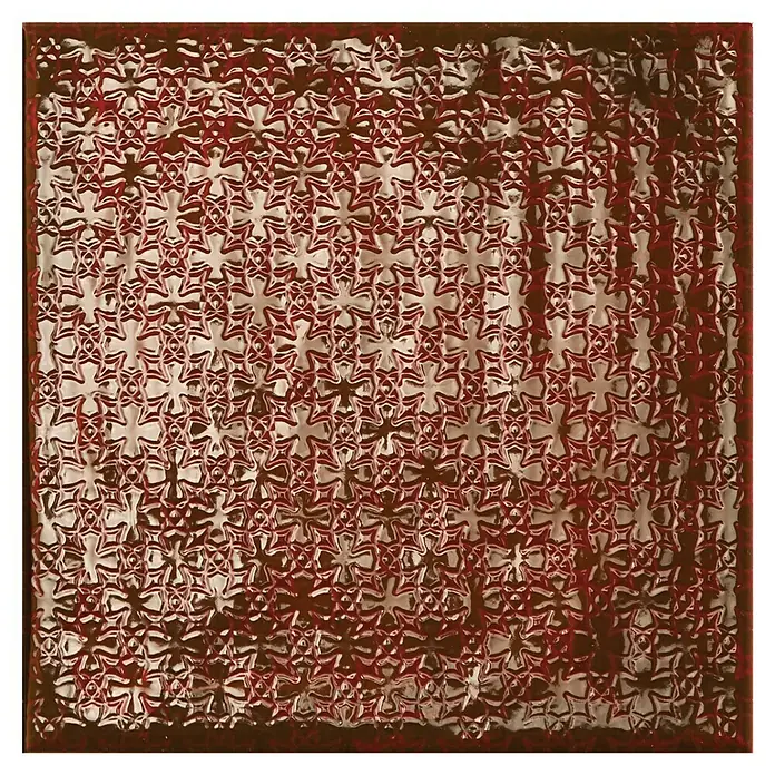 BHS Showroom Revestimiento de pared Rain Decor - 22,3 x 22,3 cm, Bordeaux, Brillante - Un relieve cuadrado con un patrón de estrella repetitivo en marrón rojizo y beige, creando una superficie texturizada interesante.