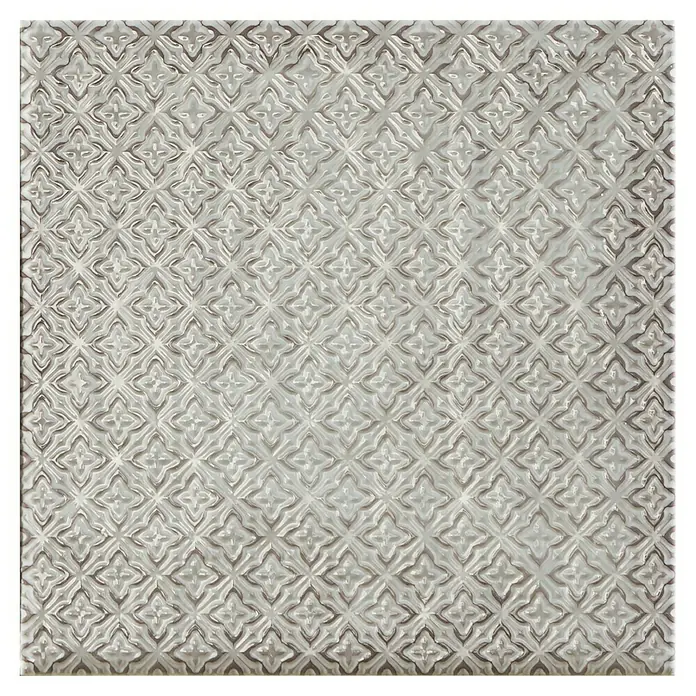 BHS Showroom Revestimiento de pared Rain Decor - 22,3 x 22,3 cm, Grigio, Brillante - Elegante patrón de azulejo cerámico cuadrado con un diseño floral en relieve en suaves tonos grises, ideal para revestimientos de paredes y pisos.
