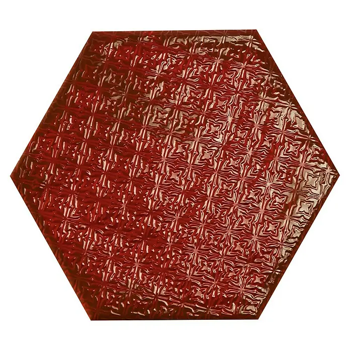 BHS Showroom Revestimiento de pared Rain Decor - 19,8 x 22,8 cm, Bordeaux, Brillante - Azulejo decorativo hexagonal rojo brillante con relieve, perfecto para detalles llamativos.