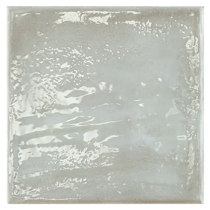 BHS Showroom Revestimiento de pared Rain - 22,3 x 22,3 cm, Cuadrado, Grigio, Brillante - Un muestrario de azulejo cuadrado brillante en gris suave, que ofrece una elegancia sutil a cualquier espacio. El azulejo presenta una estética elegante.