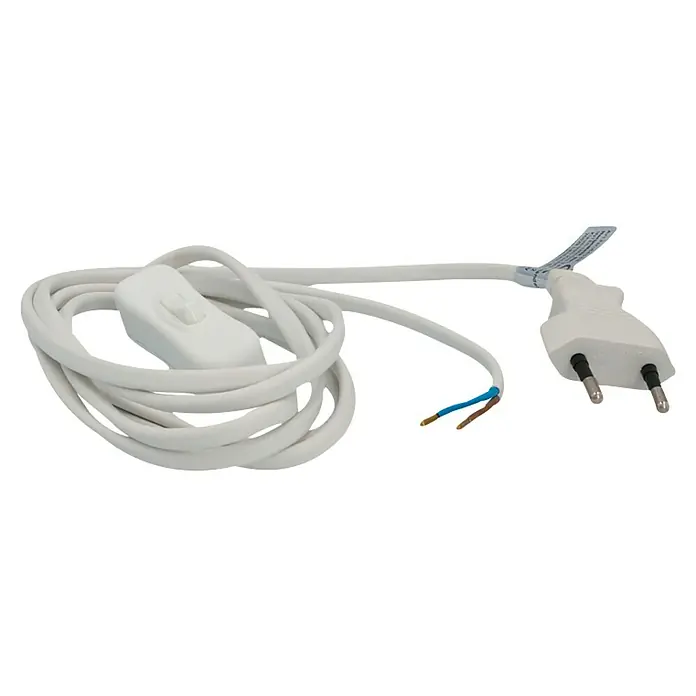 Voltomat Anschlusskabel - 2 m, H03VV-F, Aderquerschnitt: 0,75 mm², Weiß - Weißes Stromkabel mit Schalter und Stecker für den europäischen Markt, geeignet für Lampen und andere Geräte.