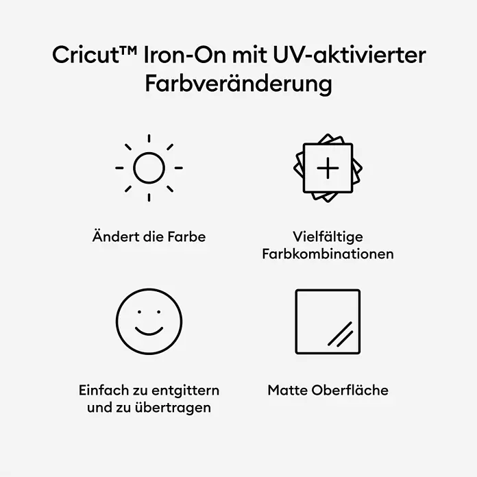 Cricut Aufbügelfolie Iron-On UV Color Change - Pastell Blau, L x B: 48 x 30 cm, Passend für: Cricut Explore™ und Cricut Maker™ - Cricut Iron-On mit UV-aktivierter Farbveränderung. Ändert die Farbe, vielfältige Farbkombinationen, einfach zu entgittern, matte Oberfläche.