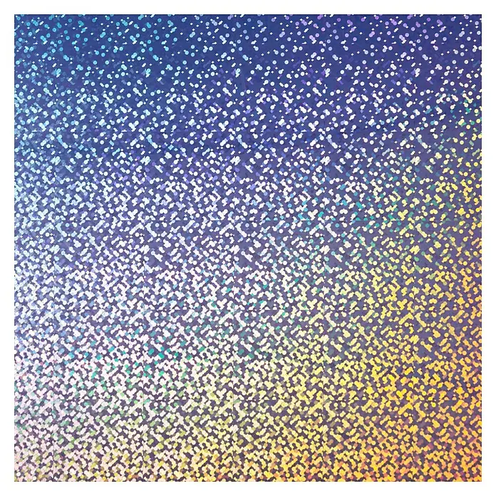 Cricut Joy Vinylfolie Smart Label Writeable - 4 Stk., Holografisches Silber, 14 x 33 cm - Funkelnder Holographie-Hintergrund mit Farbverlauf von Blau zu Gelb, ideal für auffällige Produktdesigns und Präsentationen.