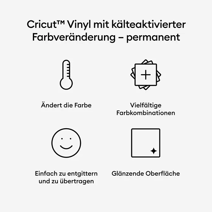 Cricut Vinylfolie Color Change Cold Permanent - 1 Stk., Rosa/Pink, 30 x 60 cm - Cricut Vinyl mit Kälteaktivierung: Farbwechsel-Vinyl für dauerhafte Projekte. Ändert die Farbe, vielfältige Farbkombinationen, glänzende Oberfläche.