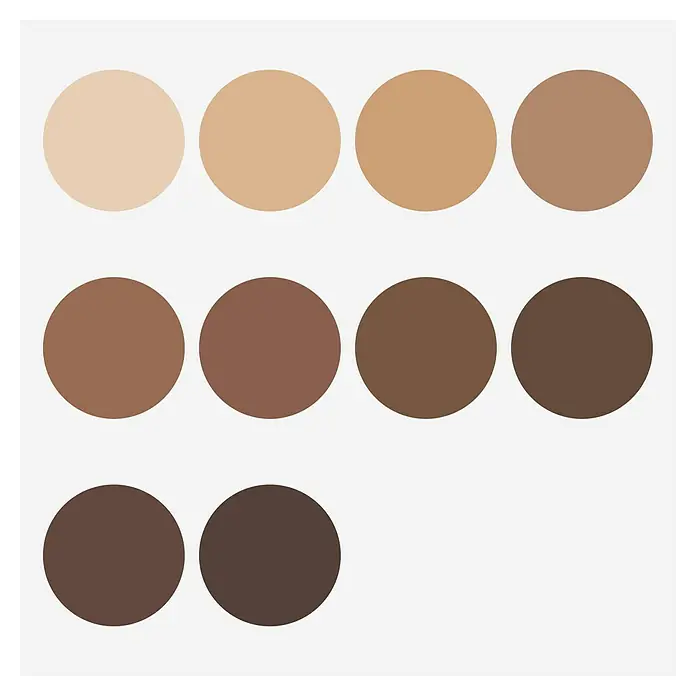 Cricut Vinylfolie Musterset Permanent - 10 Stk., Hautfarben, 30,5 x 30,5 cm - Eine Auswahl an verschiedenen Hautton-Farbfeldern, die eine breite Palette an Farbtönen für Make-up-Produkte zeigen. Ideal für das Finden der passenden Foundation.