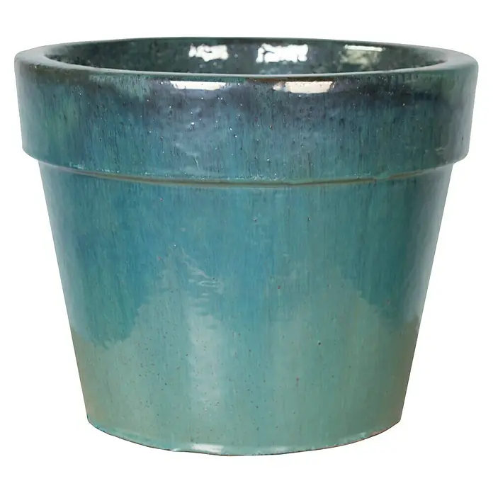 Mega Collections Pflanztopf Basic Pot Glazed Series - Außenmaß (Ø x H): 47 x 39 cm, Naturmaterialien, Grün - Nahaufnahme eines hellblauen, glasierten Pflanzentopfes mit einem dunkleren Farbverlauf am oberen Rand.