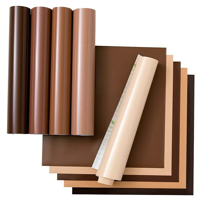 Cricut Vinylfolie Musterset Permanent - 10 Stk., Hautfarben, 30,5 x 30,5 cm - Eine Auswahl an braunen Vinylrollen und -blättern, ideal für Bastelprojekte und Dekorationen. Perfekt für DIY-Enthusiasten!