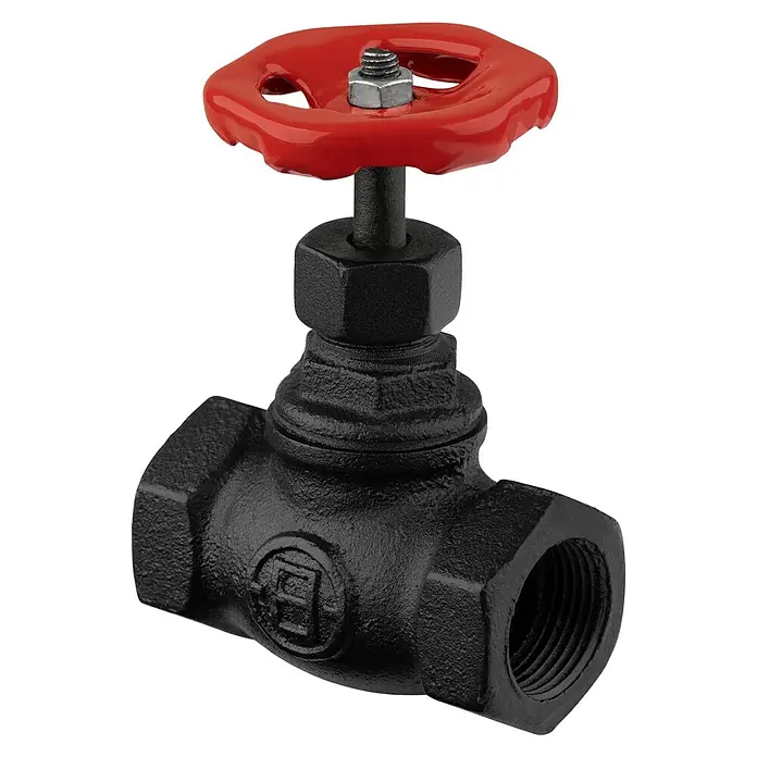 Walteco Rusticline Durchlaufventil Tube - Stahl, Schwarz - Schwarzarmatur mit rotem Handrad. Ideal für industrielle Anwendungen. Solide Konstruktion für zuverlässige Leistung.
