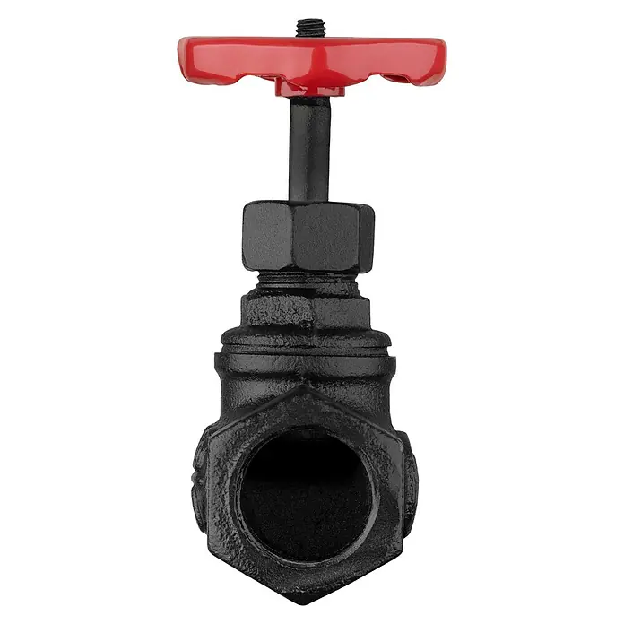 Walteco Rusticline Durchlaufventil Tube - Stahl, Schwarz - Schieberventil mit rotem Griff und schwarzem Gehäuse, ein robustes und langlebiges Produkt für industrielle Anwendungen.