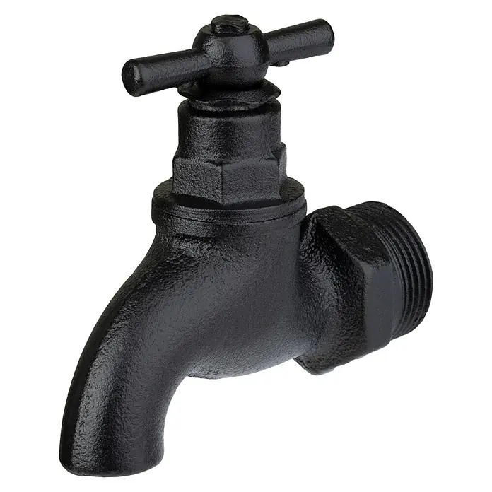 Walteco Rusticline Wasserhahn Tube - Stahl, Schwarz - Schwarzer Wasserhahn aus Metall, robust und langlebig für den Einsatz im Garten oder im Außenbereich.