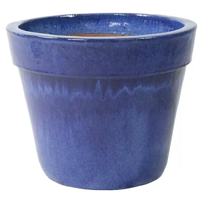 Mega Collections Pflanztopf Basic Pot Glazed Series - Außenmaß (Ø x H): 27 x 20 cm, Naturmaterialien, Blau - Blauer glasierter Keramik-Blumentopf.