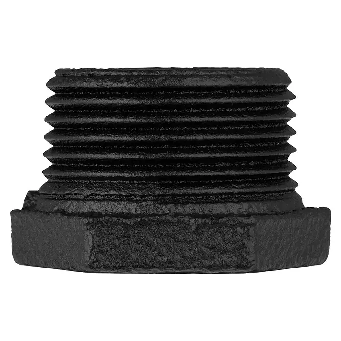 Walteco Rusticline Reduzierstück 3/4" x 1/2" Tube - Stahl, Schwarz, 2 Stk. - Nahaufnahme eines schwarzen Gewindepfropfens, der für industrielle Anwendungen geeignet ist und Robustheit verspricht.