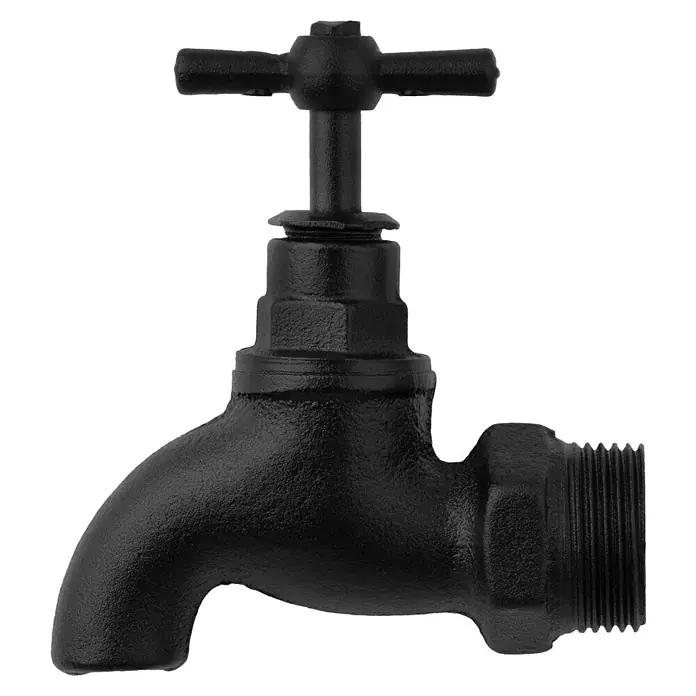Walteco Rusticline Wasserhahn Tube - Stahl, Schwarz - Schwarzer Wasserhahn mit T-förmigem Griff. Das robuste Design eignet sich ideal für Außenbereiche und Gärten.