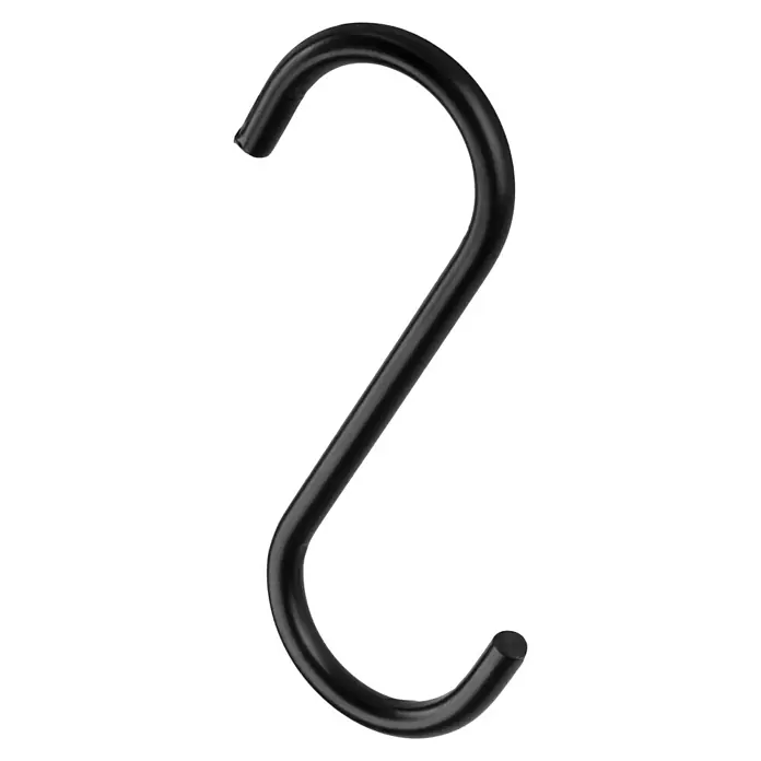 Walteco Rusticline Haken-Set Tube - 5 Stk. - Nahaufnahme eines schwarzen S-Haken, ideal zum Aufhängen von Gegenständen. Praktisches Zubehör für Küche, Bad oder Werkstatt.