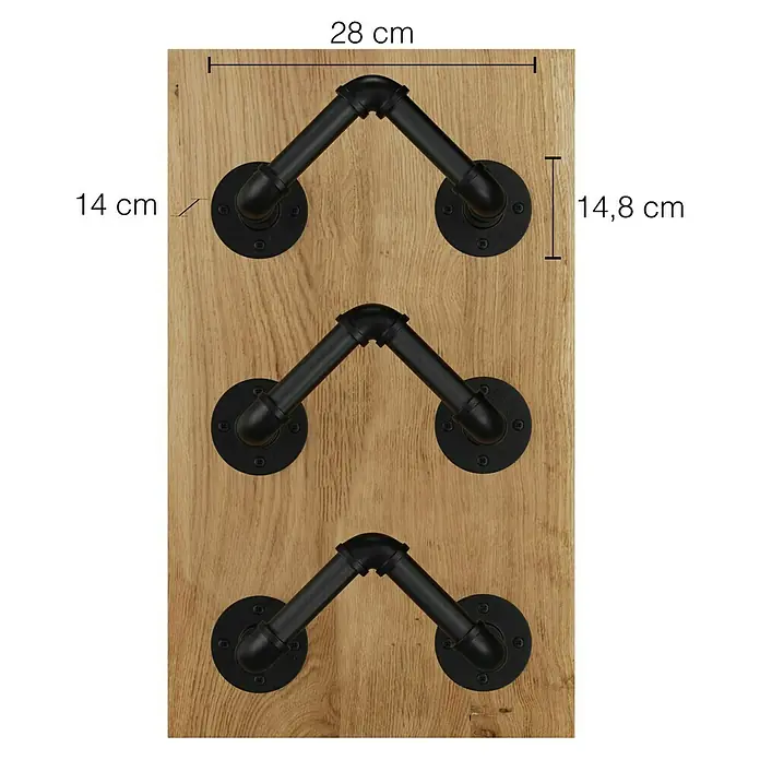 Walteco Rusticline Weinregal - Stahl, Schwarz - Wandmontierter Weinregal aus Holz mit schwarzem Metall für drei Flaschen.
