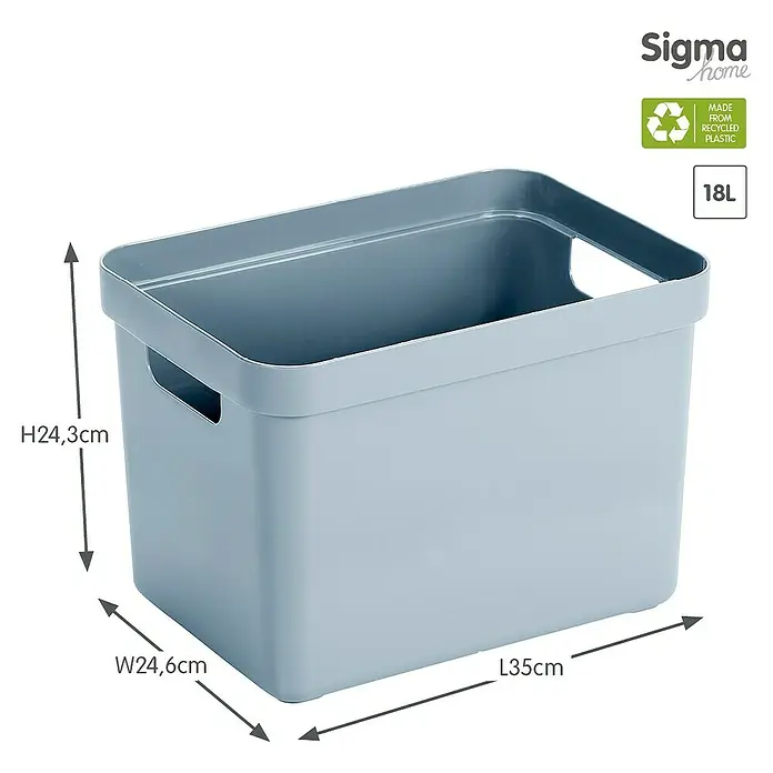 Sunware Aufbewahrungsbox Sigma Home - L x B x H: 35 x 24,6 x 24,3 cm, Kunststoff, Blaugrau - Blauer Sigma Home Aufbewahrungsbehälter aus recyceltem Kunststoff, mit den Maßen H24,3cm x B24,6cm x L35cm und einem Fassungsvermögen von 18L.