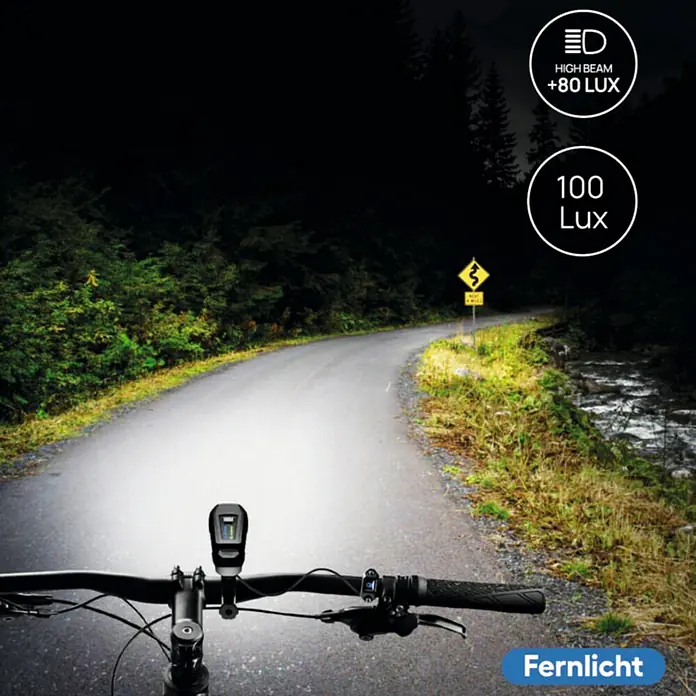 Fischer Fahrradbeleuchtungs-Set LUMOZ 180F/RBS - LED, Schwarz - Fahrradlicht mit hoher Leuchtkraft für nächtliche Fahrten.