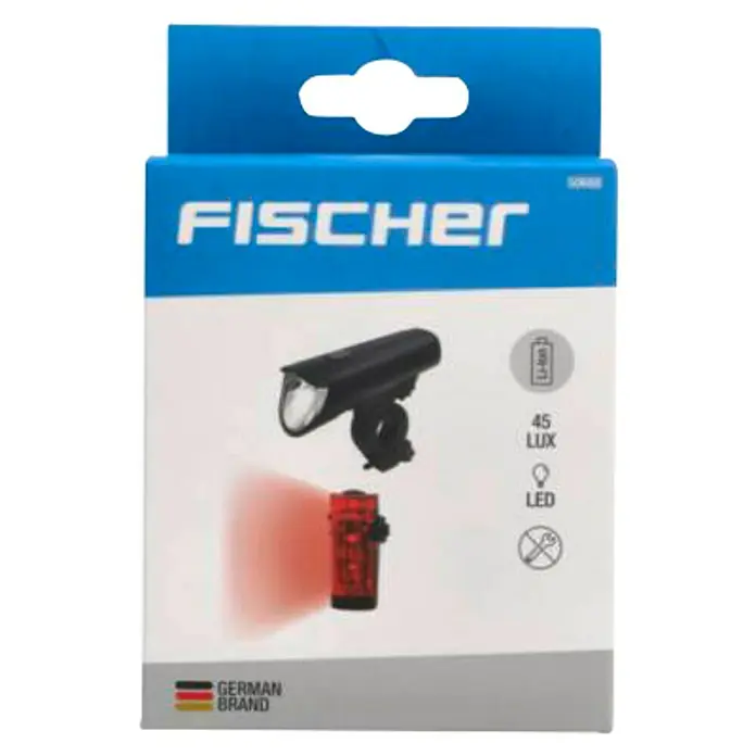 Fischer Fahrradbeleuchtungs-Set - LED, Schwarz, Beleuchtungsstärke: 45 lx - Eine Fahrradbeleuchtung von FISCHER mit Front- und Rücklicht. Das Set bietet 45 Lux und LED-Technologie für sichere Fahrten.