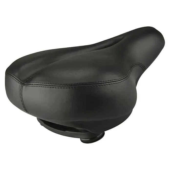 Fischer Fahrradsattel - Geeignet für: Fahrräder - Nahaufnahme eines schwarzen Fahrradsattels mit sanften Konturen und hochwertiger Verarbeitung, ideal für komfortable Fahrten.