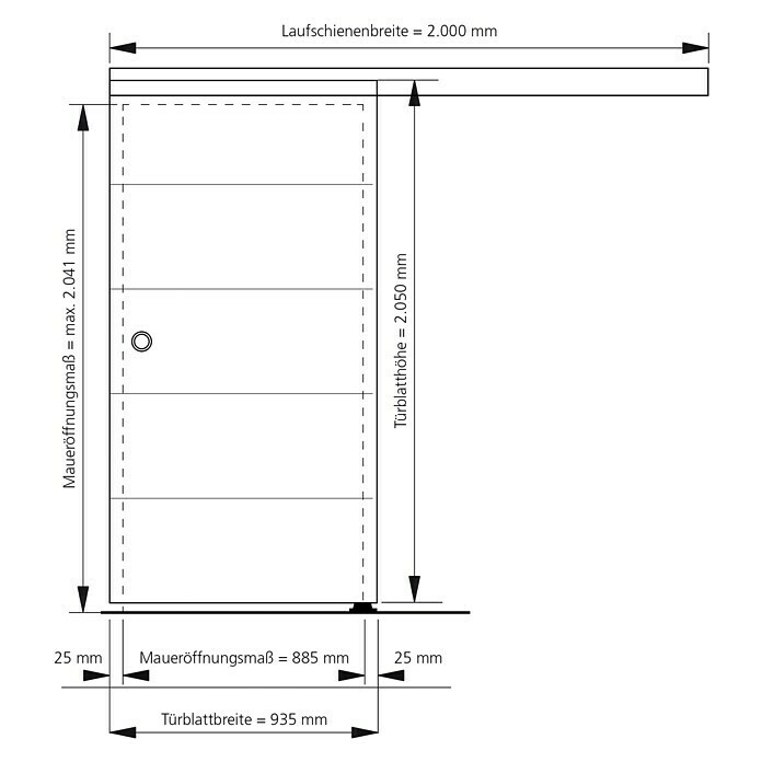 Kilsgaard Schiebetür-Set 42/WL mit Beschlag 6935 x 2.050 mm, Weiß, Mittellage: Wabe Unknown