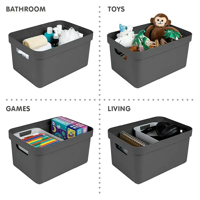 Sunware Aufbewahrungsbox Sigma Home - L x B x H: 35 x 24,6 x 18,3 cm, Kunststoff, Anthrazit - Verschiedene graue Aufbewahrungsbehälter für Bad, Spielzeug, Spiele und Wohnzimmer.