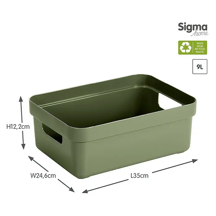 Sunware Aufbewahrungsbox Sigma Home - L x B x H: 35 x 24,6 x 12,2 cm, Kunststoff, Dunkelgrün - Olivgrüne Sigma Home Aufbewahrungsbox aus recyceltem Kunststoff mit den Maßen 35 x 24,6 x 12,2 cm und einem Fassungsvermögen von 9 Litern.