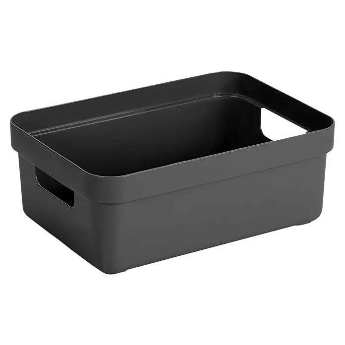 Sunware Aufbewahrungsbox Sigma Home - L x B x H: 35 x 24,6 x 12,2 cm, Kunststoff, Anthrazit - Grauer Kunststoff-Aufbewahrungsbehälter mit abgerundeten Kanten und Griffen zur einfachen Aufbewahrung und Organisation im Haushalt.