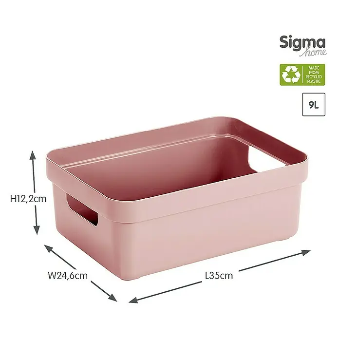 Sunware Aufbewahrungsbox Sigma Home - L x B x H: 35 x 24,6 x 12,2 cm, Kunststoff, Rosa - Abgebildete Aufbewahrungsbox von Sigma Home, rosa, aus recyceltem Kunststoff, mit den Maßen H12,2 cm, B24,6 cm, L35 cm und einem Volumen von 9 Litern.