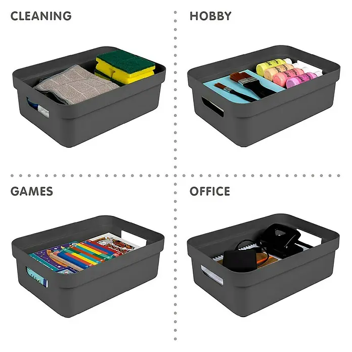 Sunware Aufbewahrungsbox Sigma Home - L x B x H: 35 x 24,6 x 12,2 cm, Kunststoff, Anthrazit - Graue Aufbewahrungsbehälter zur Organisation verschiedener Gegenstände, wie Reinigungsmittel, Hobbyartikel, Spiele und Bürobedarf.