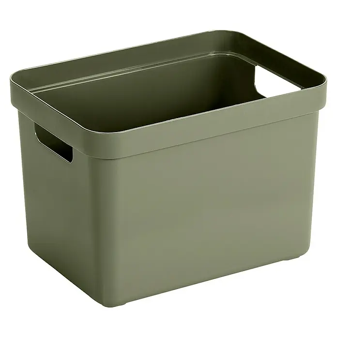 Sunware Aufbewahrungsbox Sigma Home - L x B x H: 35 x 24,6 x 24,3 cm, Kunststoff, Dunkelgrün - Ein olivgrüner Aufbewahrungsbehälter aus Kunststoff mit Griffen zur einfachen Handhabung, ideal für Ordnung im Haushalt.