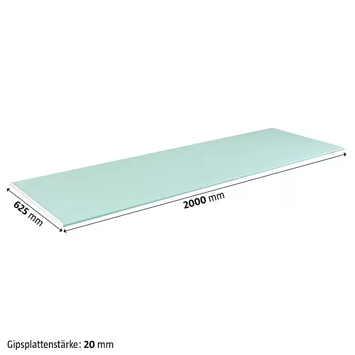 Rigips Gipskartonplatte - 2.000 x 625 x 20 mm, Imprägniert - Hellgrüne Gipsplatte (2000x625x20 mm).