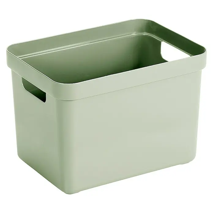 Sunware Aufbewahrungsbox Sigma Home - L x B x H: 35 x 24,6 x 24,3 cm, Kunststoff, Hellgrün - Ein grüner, rechteckiger Aufbewahrungskorb aus Kunststoff mit Griffen an den Seiten, ideal für Ordnung.