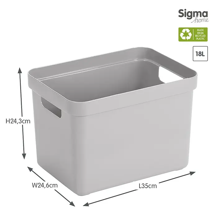 Sunware Aufbewahrungsbox Sigma Home - L x B x H: 35 x 24,6 x 24,3 cm, Kunststoff, Hellgrau - Grauer Sigma Home Kunststoffbehälter mit den Maßen H24,3cm x B24,6cm x L35cm und einem Fassungsvermögen von 18L.