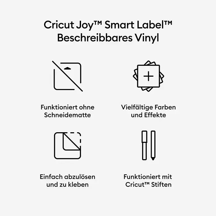 Cricut Joy Vinylfolie Smart Label Writeable - 4 Stk., Silber, 14 x 33 cm - Cricut Joy Smart Label Vinyl: Funktioniert ohne Schneidematte, vielfältige Farben und Effekte, einfaches Ablösen und Kleben, Stiftkompatibilität.
