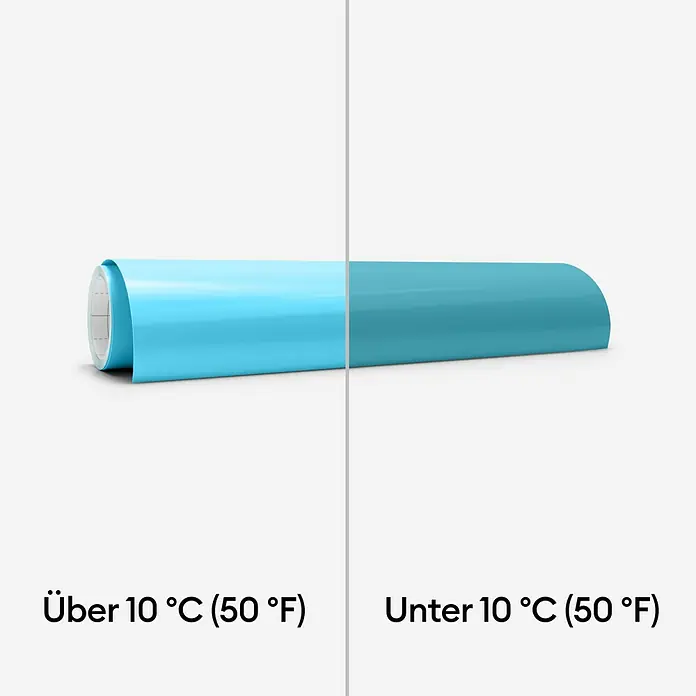 Cricut Vinylfolie Color Change Cold Permanent - 1 Stk., Hellblau/Türkis, 30 x 60 cm - Abbildung einer Farbwechsel-Vinylrolle, die ihre Farbe je nach Temperatur verändert.