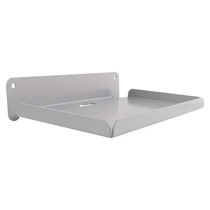 Wagner System Ablage EH 2055 - 22 x 13 x 4,5 cm - Nahaufnahme eines weißen Lautsprecherregals mit Löchern zur Wandmontage, ideal für Heimkino-Systeme.