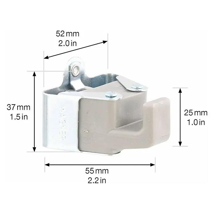 Wagner System Wandhaken klein EH 2048 - 2 Stk., L x H: 5,2 x 3,7 cm - Nahaufnahme des magnetischen Türfeststellers mit Maßangaben.
