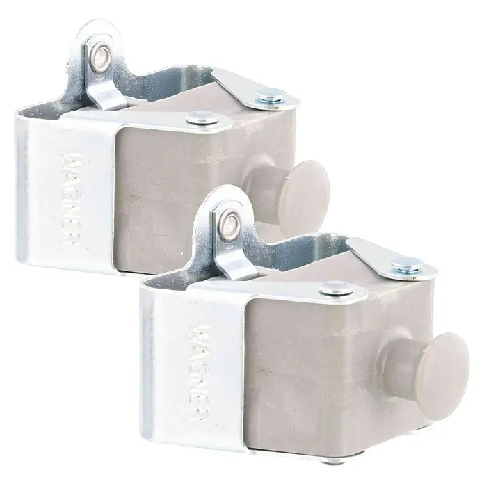 Wagner System Gerätehalter-Set Knopf EH 2048 - 2 Stk. - Zwei Wagner-Schalter mit Metallbügel und grauem Gehäuse. Perfekt für präzise Schaltvorgänge.