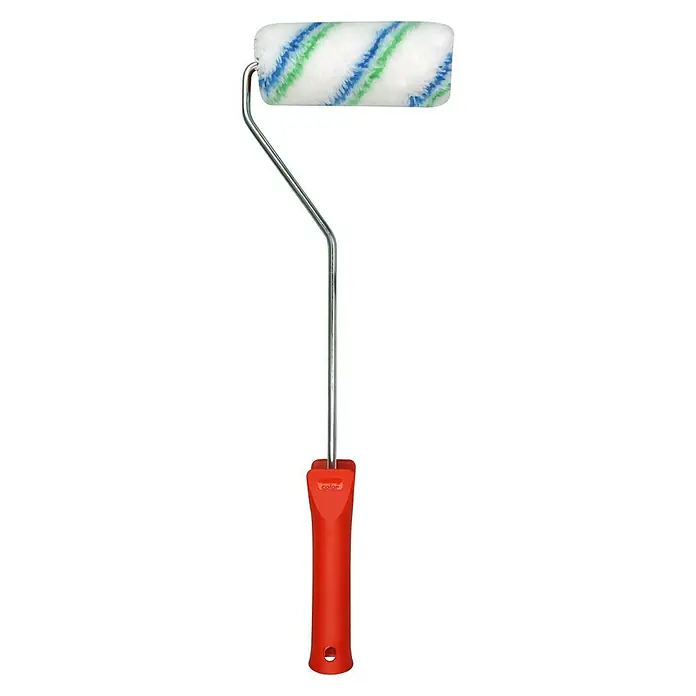 swingcolor Komfort Farbroller - Breite Walze: 12 cm, Bügelstärke: 6 mm, Bügellänge: 26 cm - Farbrolle mit mehrfarbigem Bezug und rotem Griff zum präzisen Auftragen von Farbe.