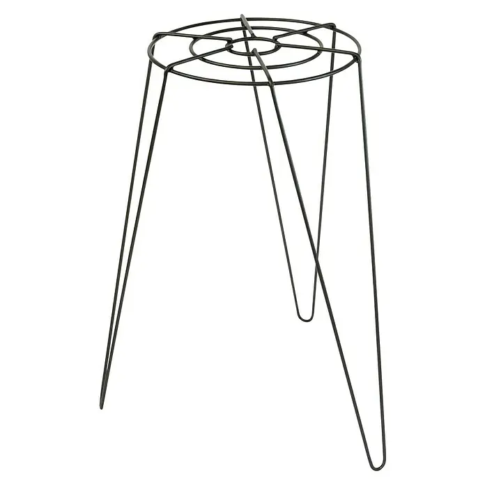 Wagner System GreenFamily Blumenständer - Ø x H: 48 x 60 cm, Stahl, Schwarz - Draufsicht auf einen minimalistischen, runden, grauen Blumentisch mit drei Beinen, der eine moderne und schlichte Ästhetik vermittelt.