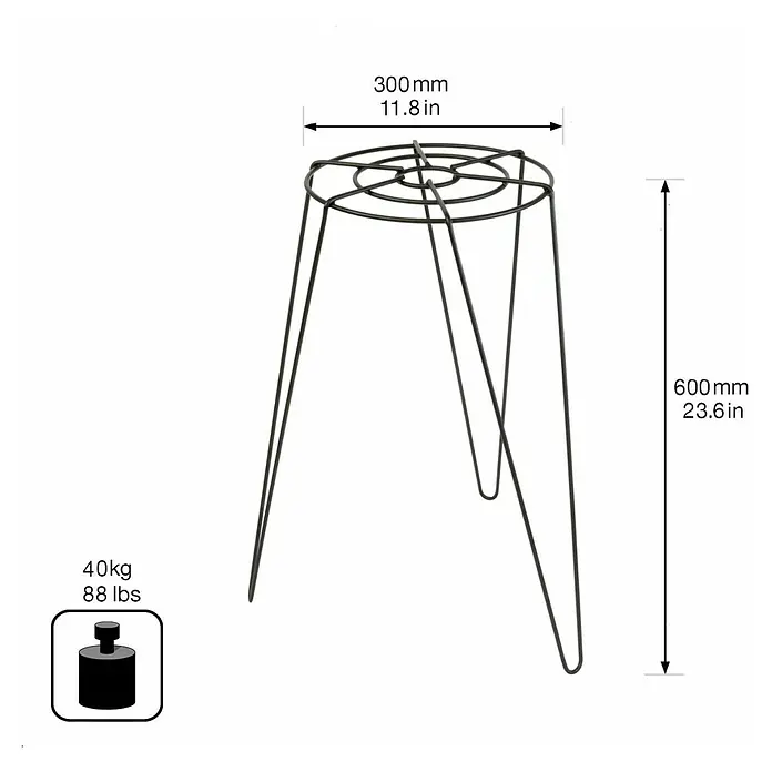 Wagner System GreenFamily Blumenständer - Ø x H: 48 x 60 cm, Stahl, Schwarz - Produktdiagramm eines Metall Pflanzenständer mit Abmessungen, einer Tragfähigkeit von 40kg.